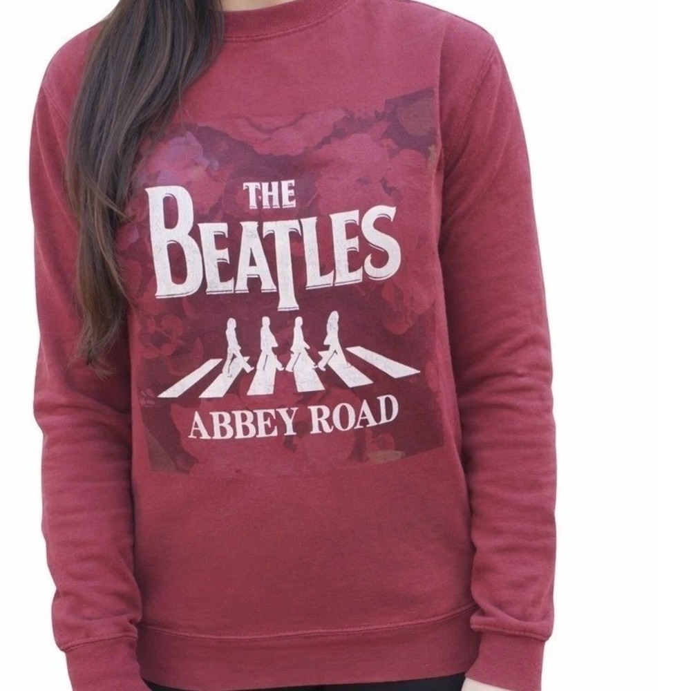 The Beatles Abbey Road Floral Graphic Sweatshirt Burgundy Maroon Band Womens XL